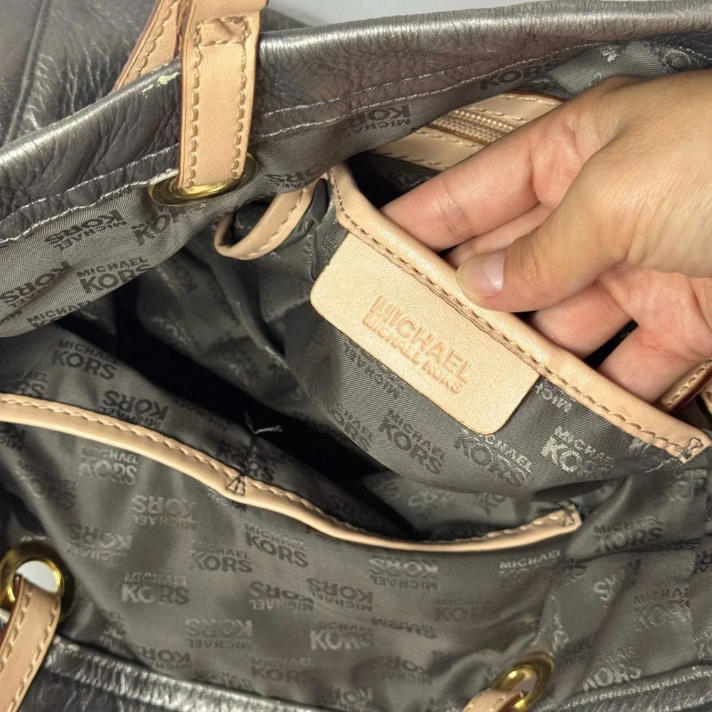 Michael Kors Metallic Grey Gold Hardware Tote Bag